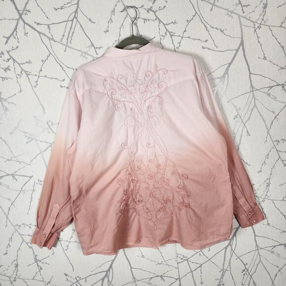 Wrangler Pink Ombre Arsty Embroidered Pearl Snap Western Shirt - Picture 3 of 6